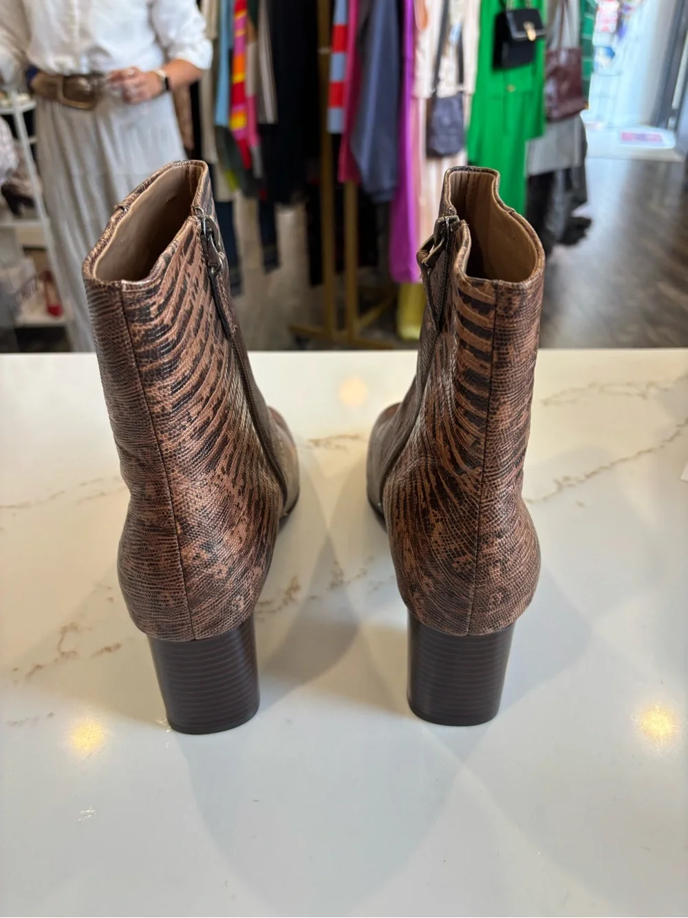 AEROSOLES Brown Textured Ankle Booties with Block Heel